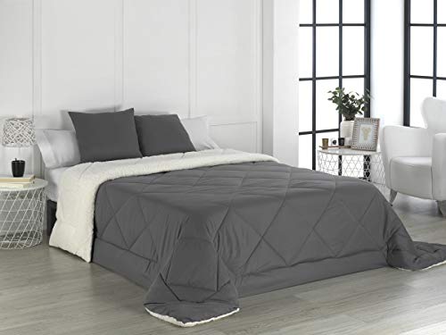 NH NOVOTEXTIL HOGAR Edredón nórdico + Borreguillo de 350 g Reversible con Sherpa de Borreguillo Varias Medidas y Colores (Cama 150-250x260 cm, Gris)