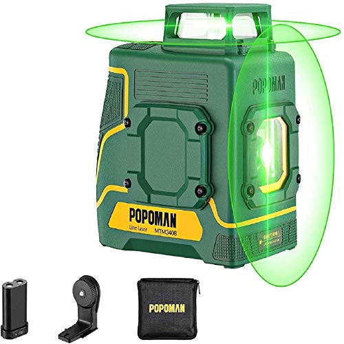 Nivel láser verde 45m POPOMAN,Nivelador Láser Cruzado,2x360° Horizontal y Vertical,Líneas Cruzadas,Batería de Litio Recargable USB,Autonivelación,Modo de Pulso,de IP54 con Soporte Magnético,MTM340B