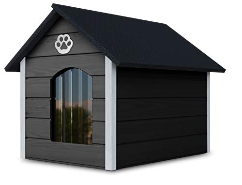 Novamat - Caseta para perros de madera - Casa acogedora y elegante para su perro con paredes aisladas - Resistente al agua - Tamaño XL (XL, marrón - blanco) (gris - blanco)