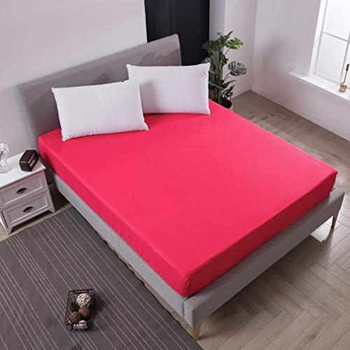 Nsdsb Cómoda Funda de colchón de Uso doméstico de Gran tamaño colchón Impermeable de Color sólido Rosa Rojo 180X200cmX25