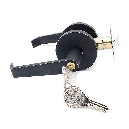 NUZAMAS Cerradura de entrada de palanca de puerta, aleación de zinc, cerradura de seguridad exterior e interior con 3 llaves, juego de cerradura de seguridad, pomo de manija de puerta, color negro NUZAMAS Cerradura de entrada de palanca de puerta, aleación de zinc, cerradura de seguridad exterior e interior con 3 llaves, juego de cerradura de seguridad, pomo de manija de puerta, color negro