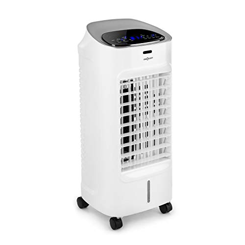 oneConcept Coolster - Climatizador evaporativo, enfriador de aire, ventilador, ionizador, humidificador de aire, 4 en 1, 65 W, tanque 4 L, temporizador, oscilación, mando a distancia, blanco floral