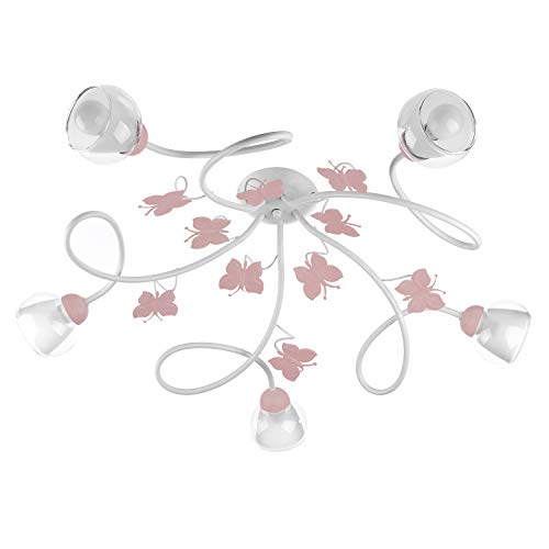 ONLI - Plafón de 5 luces de metal blanco con mariposas pintadas en rosa ONLI - Plafón de 5 luces de metal blanco con mariposas pintadas en rosa