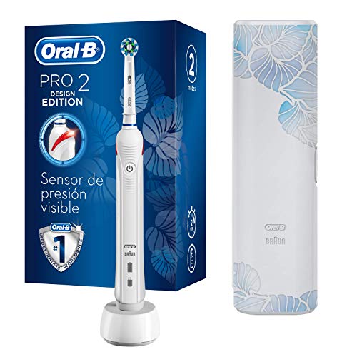 Oral-B Pro 2 2500 Cepillo eléctrico recargable con tecnología de braun, 1 mango con sensor de presión visible, 1 cabezal de recambio, 1 estuche de viaje