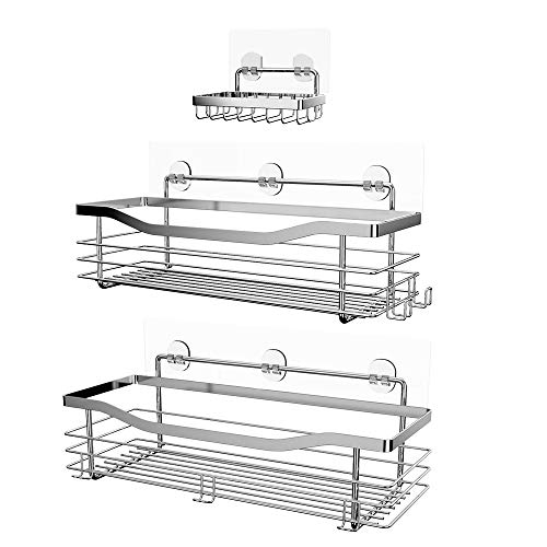 Orimade Adhesivo Estantes Cesta para Ducha Estanteria con 5 Colgadores Organizador Baño SUS304 Acero Inoxidable Sin Taladro - Pack de 3 Orimade Adhesivo Estantes Cesta para Ducha Estanteria con 5 Colgadores Organizador Baño SUS304 Acero Inoxidable Sin Taladro - Pack de 3