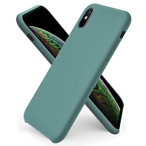 ORNARTO Funda Silicone Case para iPhone XS, iPhone X Carcasa de Silicona Líquida Suave Antichoque Bumper para iPhone XS/X (2018) 5,8 Pulgadas-Verde Pino
