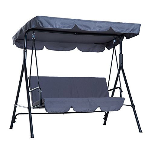 Outsunny Columpio de Jardín de Metal con Parasol Balancín de 3 Asientos con Cojín y Techo Ajustable (Gris) Outsunny Columpio de Jardín de Metal con Parasol Balancín de 3 Asientos con Cojín y Techo Ajustable (Gris)