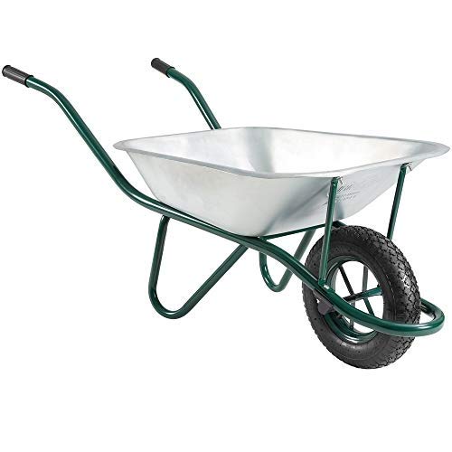 packer PRO Carretilla de Obra o Jardin de Acero Galvanizado Resiste Hasta 500kg con Rueda Hinchable para Profesional, Construcción, Jardin, Sin Montaje, 70L