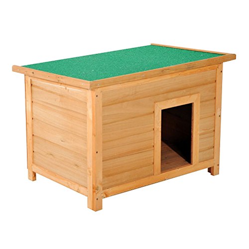 PawHut Caseta para Perro 85 x 58 x 58cm Madera Impermeable con Tejado Verde Abatible y 4 Pies Antideslizantes