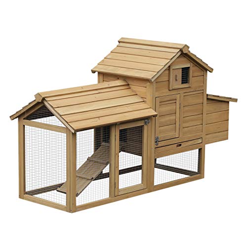 Pawhut Gallinero Compacto para Exterior para 2-3 Gallinas con Zona Exterior Caseta con Ventana Rampa y Bandeja Extraíble 150.5x54x87 cm Madera de Abeto