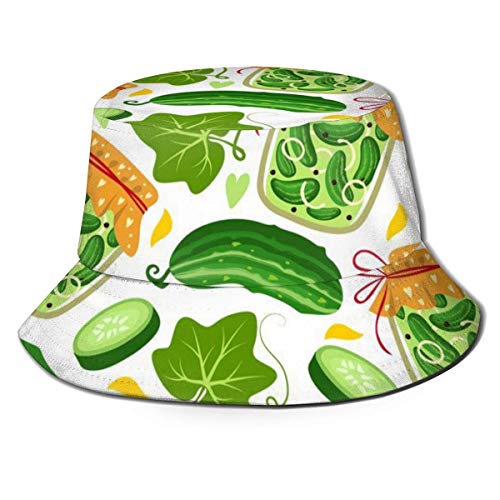 Pepino y tarros con pepinillos en vinagre Unisex Cute Bucket Hat Fisherman Cap Sun Hat