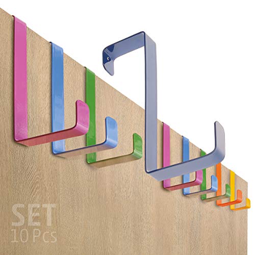 Perchero puerta – conjunto de 10 piezas, colorido – Made in Germany percha puerta sin perforación - colgador XXL, especialmente fuerte