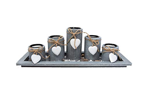 Portavelas decorativo con forma de corazón, bandeja decorativa con 5 velas de té, juego de portavelas, decoración de mesa, salón, 38 cm
