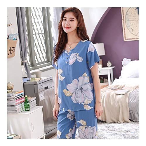 Primavera Y Verano Nuevos Pantalones De Pijama De Manga Corta De Mediana Edad Traje De Seda De Algodón Femenina Madre Chándal, Equipo Esencial para Dormir en casa. (Color : C, Size : XXXXL) Primavera Y Verano Nuevos Pantalones De Pijama De Manga Corta De Mediana Edad Traje De Seda De Algodón Femenina Madre Chándal, Equipo Esencial para Dormir en casa. (Color : C, Size : XXXXL)