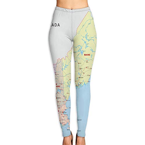 QUEMIN Pantalones de Yoga, Leggings Estampados para Mujer Pantalones Suaves de poliéster Cepillado Tallas Regulares - Mapa de Carreteras de Nueva Inglaterra del Estado de Estados Unidos M
