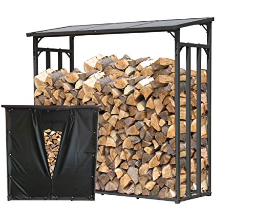 QUICK STAR Metal Chimenea Madera Estante Antracita 143 x 70 x 145 cm Jardín Prinidor Refugio de 1,4 m³ de Madera Almacenamiento apilables Ayuda Exterior con protección contra el clima Negro