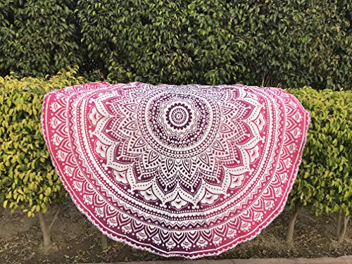 raajsee Tela Redonda de Mandala Estilo Hippie, diseño Indio Bohemio, Ideal como Colcha, Tapiz Decorativo, Mantel o Toalla de Playa, 175 cm, algodón, Pink Purple, 70 Inch