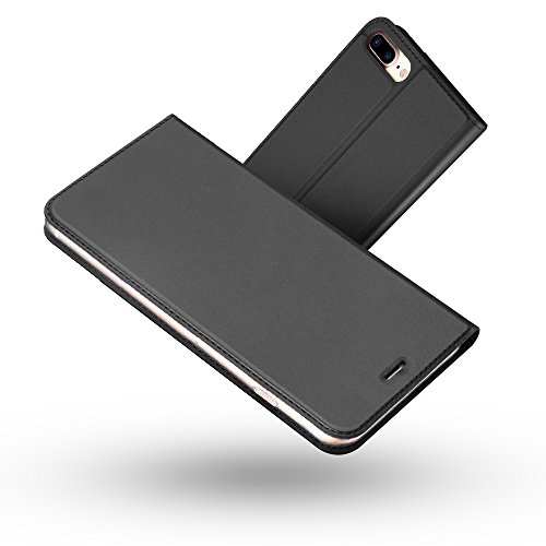 Radoo Funda iPhone 8 Plus,Funda iPhone 7 Plus, Slim Case de Estilo Billetera Carcasa Libro de Cuero,PU Leather con TPU Silicona Interna Suave para iPhone iPhone 7 Plus/iPhone 8 Plus (Gris Oscuro)