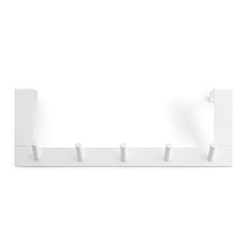 Rayen Colgador para Puertas 5 Ganchos, Acero Pintado, Blanco, 36x12,5x4 cm