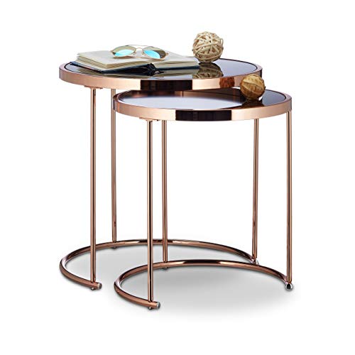 Relaxdays Set 2 Mesas Auxiliares Redondas, Cristal y Acero, Cobre, 51 x 50 x 50 cm Relaxdays Set 2 Mesas Auxiliares Redondas, Cristal y Acero, Cobre, 51 x 50 x 50 cm