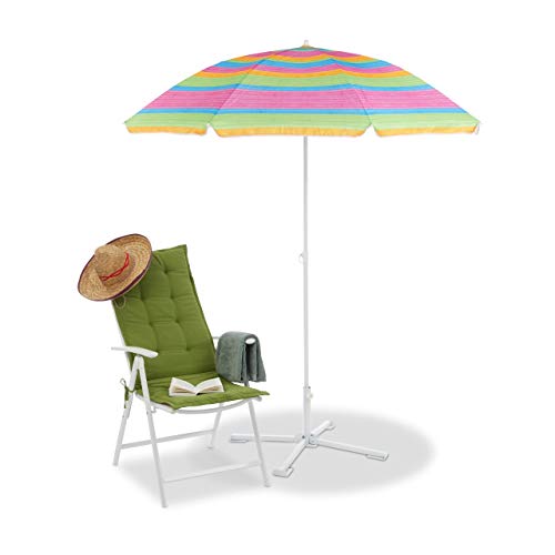 Relaxdays Sombrilla Playa Jardín y Terraza A Rayas con Altura Regulable, Protección UV 50+, Multicolor, 200 x 170 cm