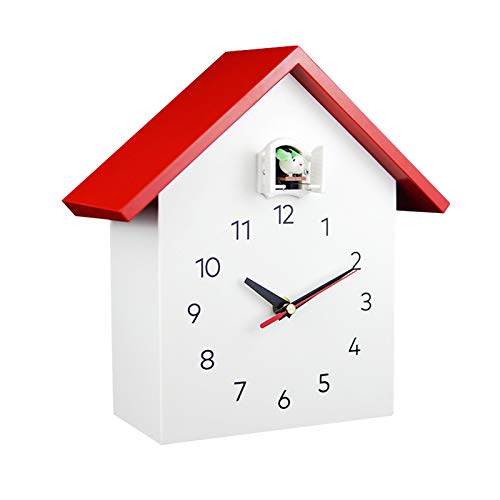 Reloj de cuco moderno con péndulo, diseño simple, silencioso, no hace tictac, estilo chalet, reloj decro para casa, sala de estar, cocina, oficina (rojo)