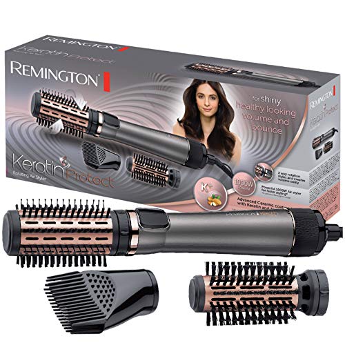 Remington Keratin Protect AS8810 - Moldeador de pelo y Cepillo Térmico, Cerámica, Keratina y Aceite de Almendra, 1000 W, Gris