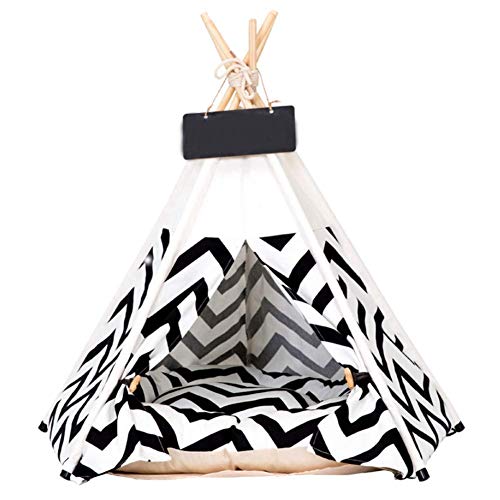 Reuvv Pets Teepee Perros Gatos Conejos Cama de algodón portátil de lona para mascotas tiendas de campaña casas con cojines camas para perros Reino Unido, negro, 40cm×40cm×50cm Reuvv Pets Teepee Perros Gatos Conejos Cama de algodón portátil de lona para mascotas tiendas de campaña casas con cojines camas para perros Reino Unido, negro, 40cm×40cm×50cm