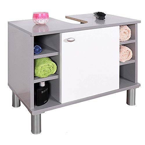 RICOO WM100-PL-W Mueble baño bajo Lavabo 60x54x32cm Armario Auxiliar pequeño Estantería Debajo lavamanos Toallero Madera Blanca y Gris Platino RICOO WM100-PL-W Mueble baño bajo Lavabo 60x54x32cm Armario Auxiliar pequeño Estantería Debajo lavamanos Toallero Madera Blanca y Gris Platino
