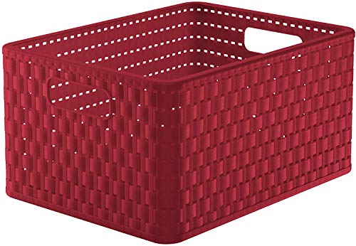 Rotho Country, Caja de almacenamiento de 18l en aspecto de ratán, Plástico PP sin BPA, rojo, A4, 18l 36.8 x 27.8 x 19.1 cm