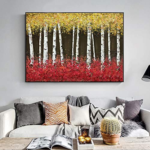 Sala de Estar Pared Decoración Pintura Dibujado a Mano Resumen Bosque de Abedul Hogar Decor Pintura al óleo Hermoso Lienzo Arte Cuadro,Noframe,50x80cm