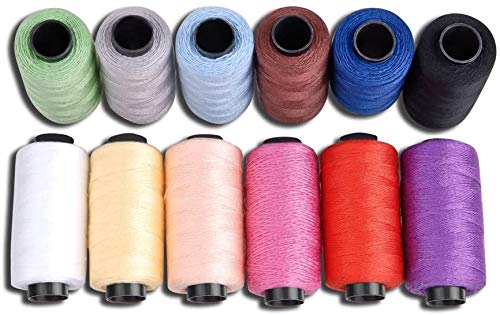 Set de bobinas de hilo de coser Jeans de Candora®, de poliéster, 12 colores, 165 m, muy grueso de coser sobre tela vaquera, colcha, manta, cojín, cortina, manualidades