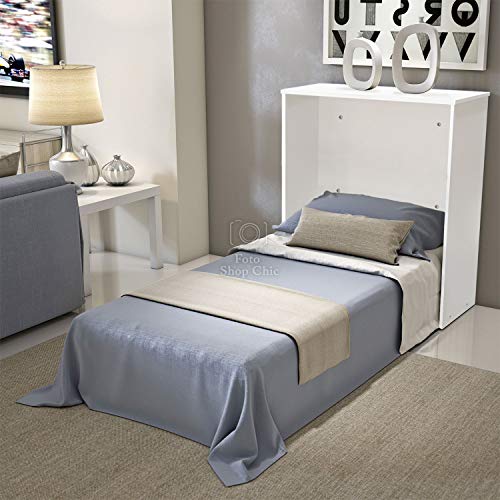 Shop Chic – Mueble cama plegable individual de color blanco con ruedas y somier de láminas y colchón de alta densidad de 10 cm de grosor