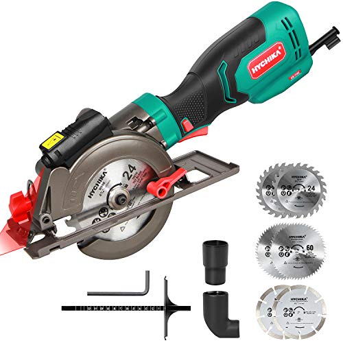 Sierra Circular 750W, HYCHIKA con Motor de Cobre Puro, Guía Láser, Tubo para Aspiradora, 6 Hojas(24&60T+Diamante, Corte: 48mm (90°, Mini Sierra Circular, 3500RPM para Azulejo, Madera, Metal Blando Sierra Circular 750W, HYCHIKA con Motor de Cobre Puro, Guía Láser, Tubo para Aspiradora, 6 Hojas(24&60T+Diamante, Corte: 48mm (90°, Mini Sierra Circular, 3500RPM para Azulejo, Madera, Metal Blando