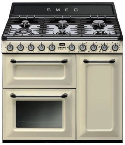 Smeg TR93P - Cocina (Cocina independiente, Crema de color, Botones, Giratorio, Electrónico, Esmalte, Encimera de gas)