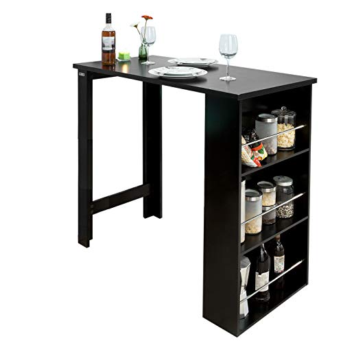 SoBuy® Mesa Alta de Bar, Mesa de Comedor con 3 Estantes, Negro, H106cm,FWT17-SCH, ES (Negro)