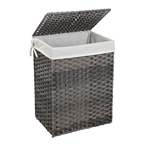 SONGMICS Cesto de la Ropa Sucia de 90 L, Tejido a Mano, Cesto de la Lavandería de Ratán Sintético con Tapa y Asas, Plegable, Bolsa de Forro Extraíble, Gris LCB51WG SONGMICS Cesto de la Ropa Sucia de 90 L, Tejido a Mano, Cesto de la Lavandería de Ratán Sintético con Tapa y Asas, Plegable, Bolsa de Forro Extraíble, Gris LCB51WG
