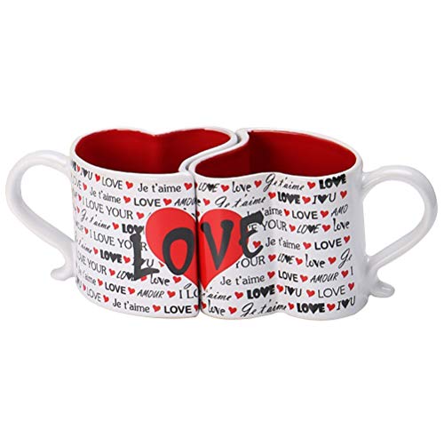 Stecto Juego de tazas, tazas de cerámica hechas a mano, 1 par de tazas de 300 ml con forma de corazón para parejas, tazas de agua, café, leche, té, taza de cerámica, regalo de San Valentín o boda