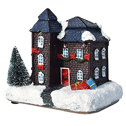 Stylelove Mini Pueblo navideño Escena navideña Casa Pueblo y Figuras con luz LED Decoración Luminosa navideña