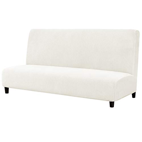 subrtex Funda Sofa Cama sin Brazos Clic Clac Elastica Fundas de Sofa sin Reposabrazos Apoyabrazos Ajustable Anti Arañazos (Cream)