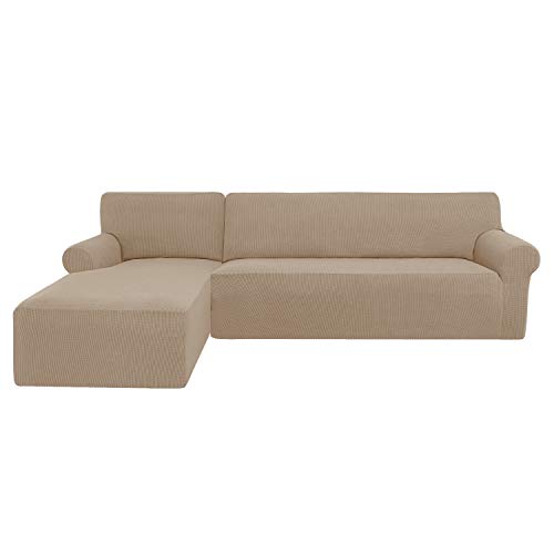 subrtex Funda Sofa Chaise Longue Brazo Izquierdo Elastica Protector para Sofa Chaise Longue Antimanchas Ajustable (Arena)