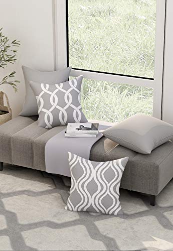 SUMGAR Fundas de Cojines Funda de Almohada 45x45cm Sofa Cama Sala Jardin Grises y Blancas de Moda Modernas Cuadradas Geométricas Decorativas Hogar de Líneas con Cremallera Invisible Juego de 4