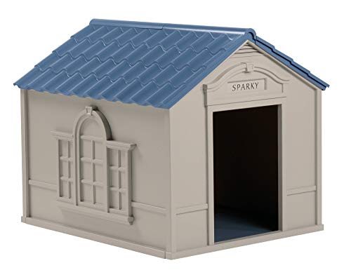 Suncast DH350 - Caseta para su Mascota de Resina Alta Densidad, Puertas con cortinillas Desmontables, 100 x 80 x 23 cm, Color Gris Suncast DH350 - Caseta para su Mascota de Resina Alta Densidad, Puertas con cortinillas Desmontables, 100 x 80 x 23 cm, Color Gris