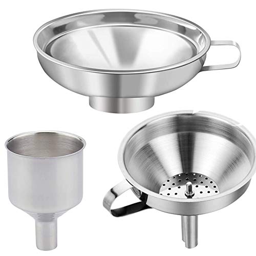 Suprcrne Set de embudos de Cocina, 3 Piezas Acero Inoxidable Embudos de Cocina con Colador Desmontable para Líquido Polvo Frijol Mermelada Aptas para el Lavavajillas Suprcrne Set de embudos de Cocina, 3 Piezas Acero Inoxidable Embudos de Cocina con Colador Desmontable para Líquido Polvo Frijol Mermelada Aptas para el Lavavajillas