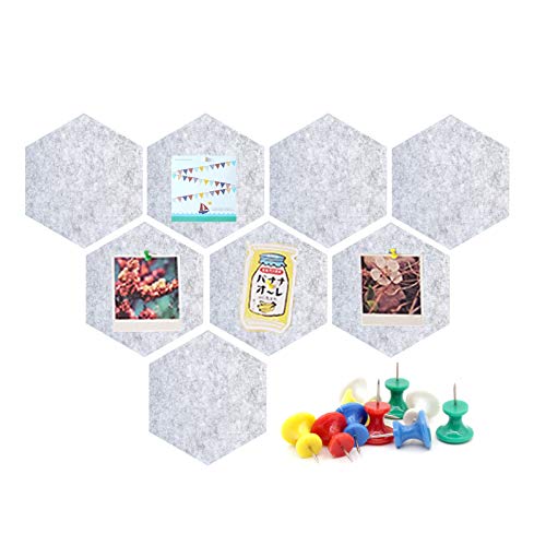 Tablero de corcho de fieltro hexagonal, juego de 8, tablero de anuncios Alldo, tablero de estado de ánimo, azulejos, tableros de alfileres adhesivos con 40 alfileres para fotos de oficina en casa