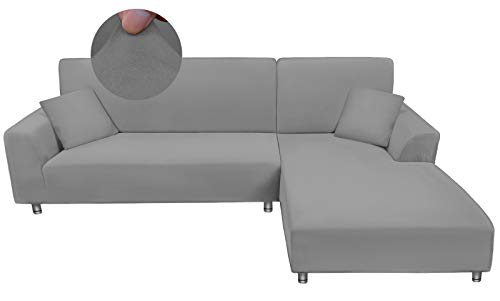 Taiyang Funda para Sofà Seccional, Fundas para Sofa Chaise Longue, Funda de sofá en Forma de L de Tela Elástica y Cómoda con 2 Fundas de Almohada ( 3 Asientos + 3 Asientos, Gris Claro)