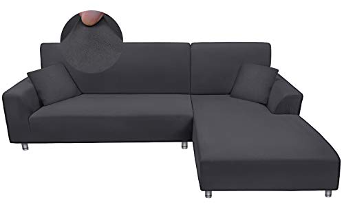 Taiyang Funda para Sofà Seccional, Fundas para Sofa Chaise Longue, Funda de sofá en Forma de L de Tela Elástica y Cómoda con 2 Fundas de Almohada ( 3 Asientos + 2 Asientos, Gris)