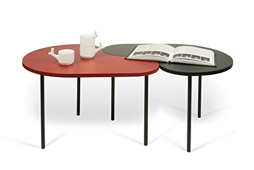 Tema Home Loop Juego de mesas de Centro, Madera, Negro/Rojo, 69 x 55 x 45 cm