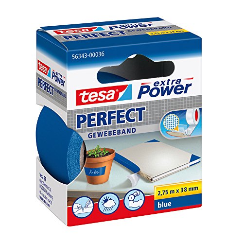 tesa 56343-00036-03 Cinta Adhesiva de Tejido Extra Power Perfect Azul 2,75m, 2.75m x 38mm