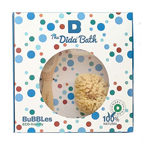 The Dida World Bath Bubbles - Esponja natural, cepillo de madera, toallita de algodón orgánico